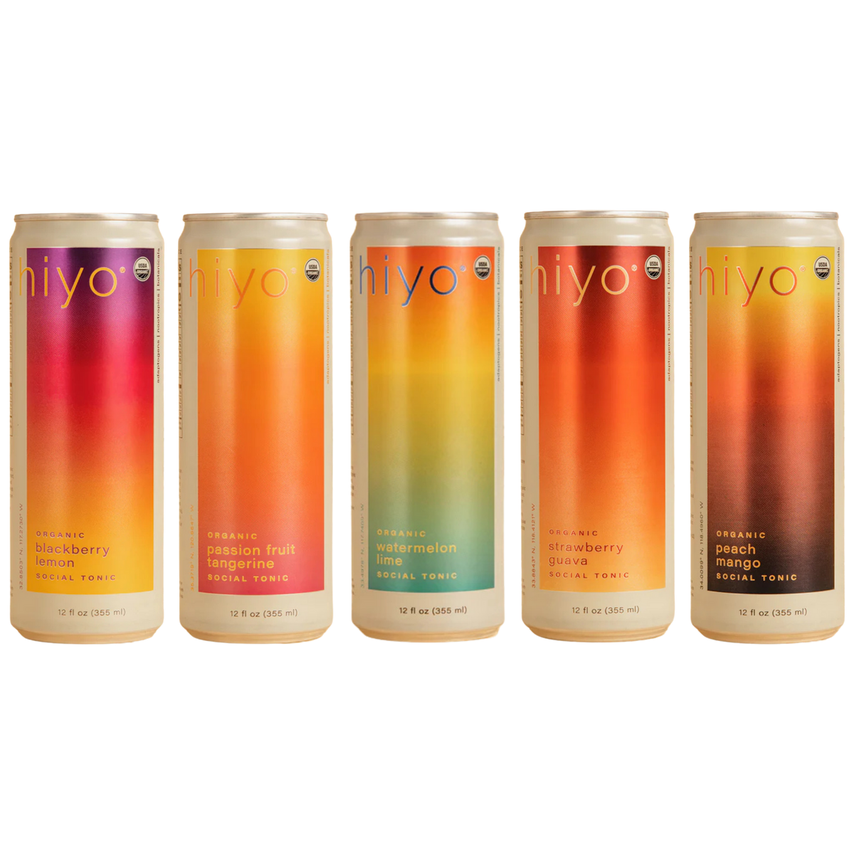 Cans of Hiyo functional adaptogen and nootropic social tonics