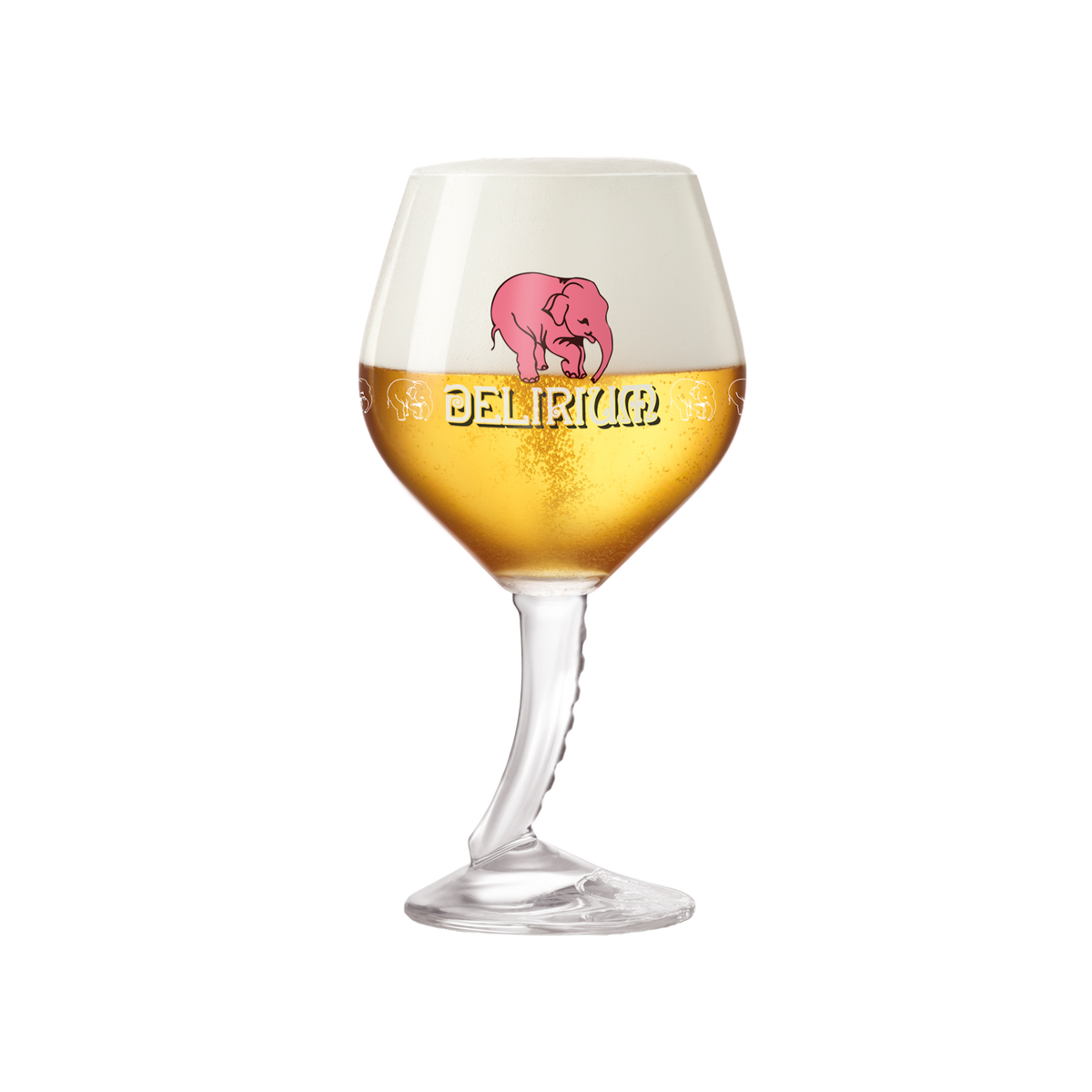 Delirium Delirio non-alcoholic Belgian blonde ale poured into a branded goblet glass