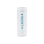 White bottle of North sparkling water on a white background