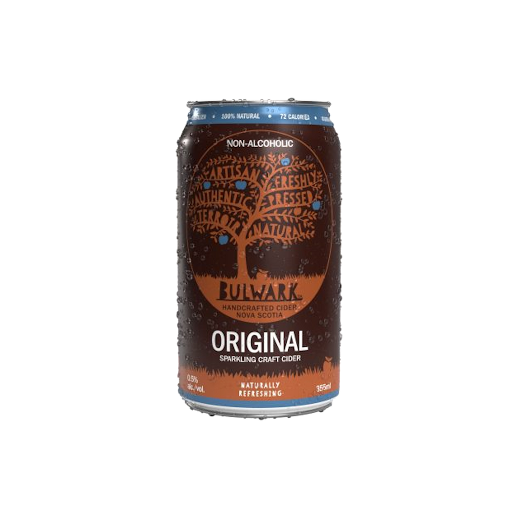 355mL can of Bulwark Original Non-Alcoholic Craft Cider made from 100% Annapolis Valley apples
