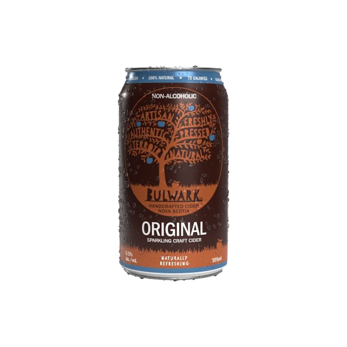 355mL can of Bulwark Original Non-Alcoholic Craft Cider made from 100% Annapolis Valley apples