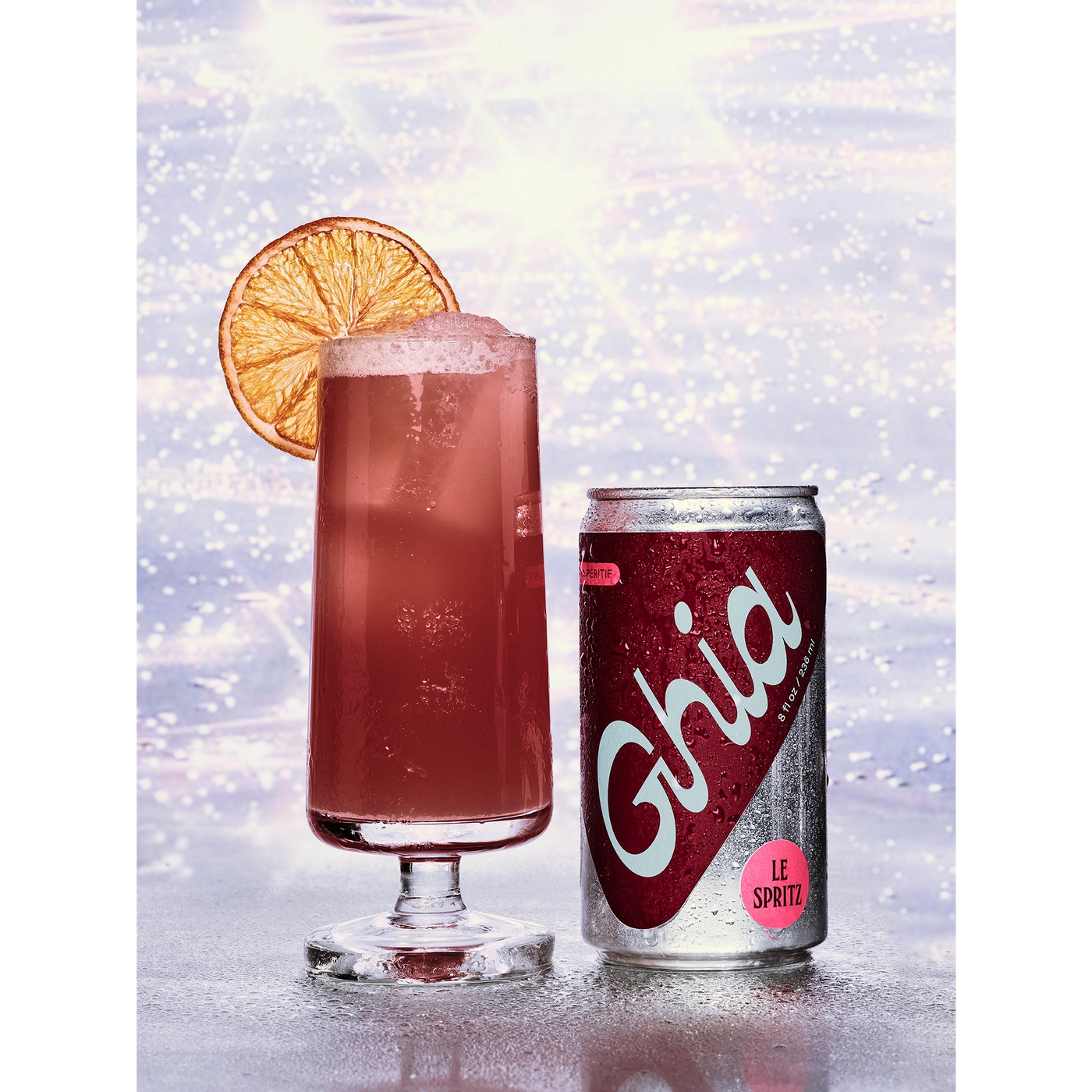 Delicious Alcohol Free Drink Ghia Le Spritz Soda Non-Alcoholic Spritz available at The Sobr Market in Winnipeg Canada - vegan, kosher, nothing artificial, gluten free - delicious alcohol free beverage with adaptogens