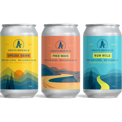 Athletic Brewing Non Alcoholic Beer Variety Pack including Upside Dawn Golden Free Wave Hazy IPA and Run Wild IPA Vegan Non-GMO