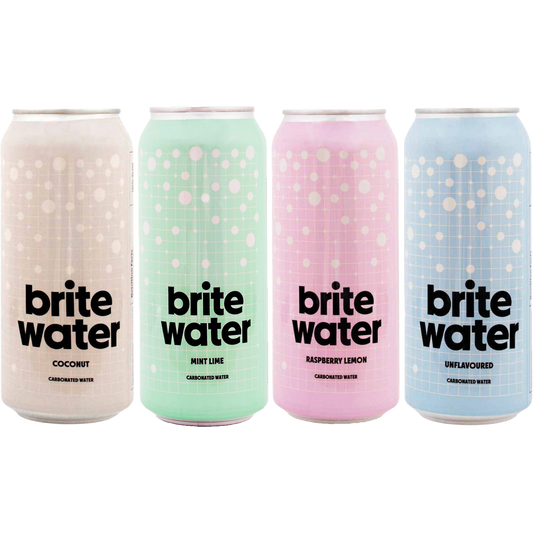 Brite water variety - premium sparkling water - vegan gluten free 0 calories 0 sugar - made in manitoba - premum water - sophisticated adult drinks - drink local water - lower your carbon footprint - sustainable