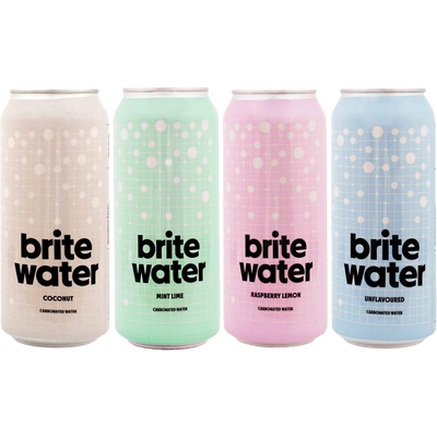 Brite water variety - premium sparkling water - vegan gluten free 0 calories 0 sugar - made in manitoba - premum water - sophisticated adult drinks - drink local water - lower your carbon footprint - sustainable