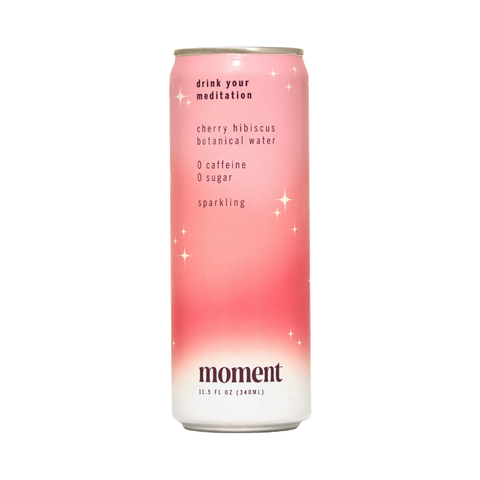 Moment Cherry Hibiscus sparkling botanical water with adaptogens - drink your meditation - no caffeine no sugar - non carbonated - calming and relaxing