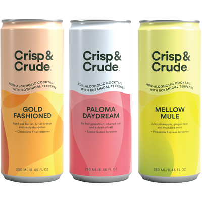 Crisp & Crude Canada - non-alcoholic cocktails with botanical terpenes - chill and unwind - great tasting adult sophisticated drinks - gluten free alcohol free