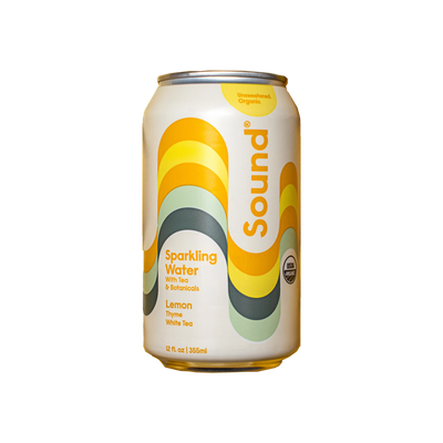 Sound - Lemon, Thyme. White Tea - Sparkling Water with Tea and Botanicals - available in Canada at The Sobr Market - non GMO, whole 30, organic
