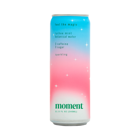 Moment Lychee Mint sparkling botanical water with adaptogens - drink your meditation - no caffeine no sugar - non carbonated - calming and relaxing