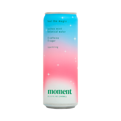 Moment Lychee Mint sparkling botanical water with adaptogens - drink your meditation - no caffeine no sugar - non carbonated - calming and relaxing
