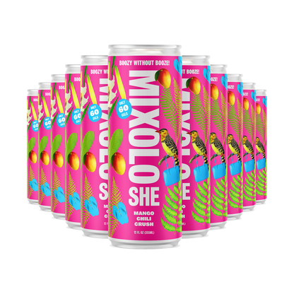 Mixoloshe Mango Chili Crush - boozy without booze! - delicious non-alcoholic zero proof cocktail AF alcohol free available at The Sobr Market in Winnipeg with delivery and Canada wide shipping 4 Packs