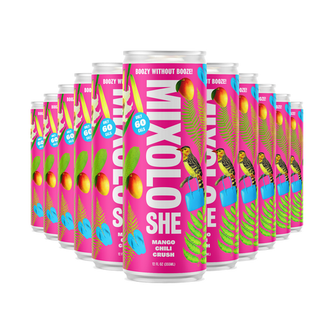 Mixoloshe Mango Chili Crush - boozy without booze! - delicious non-alcoholic zero proof cocktail AF alcohol free available at The Sobr Market in Winnipeg with delivery and Canada wide shipping 4 Packs
