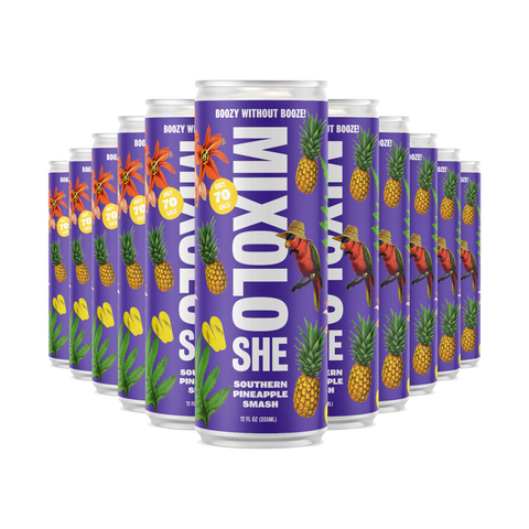 Mixoloshe Southern Pineapple Smash - boozy without booze! - delicious non-alcoholic zero proof cocktail AF alcohol free available at The Sobr Market in Winnipeg with delivery and Canada wide shipping Individual and 4 Packs
