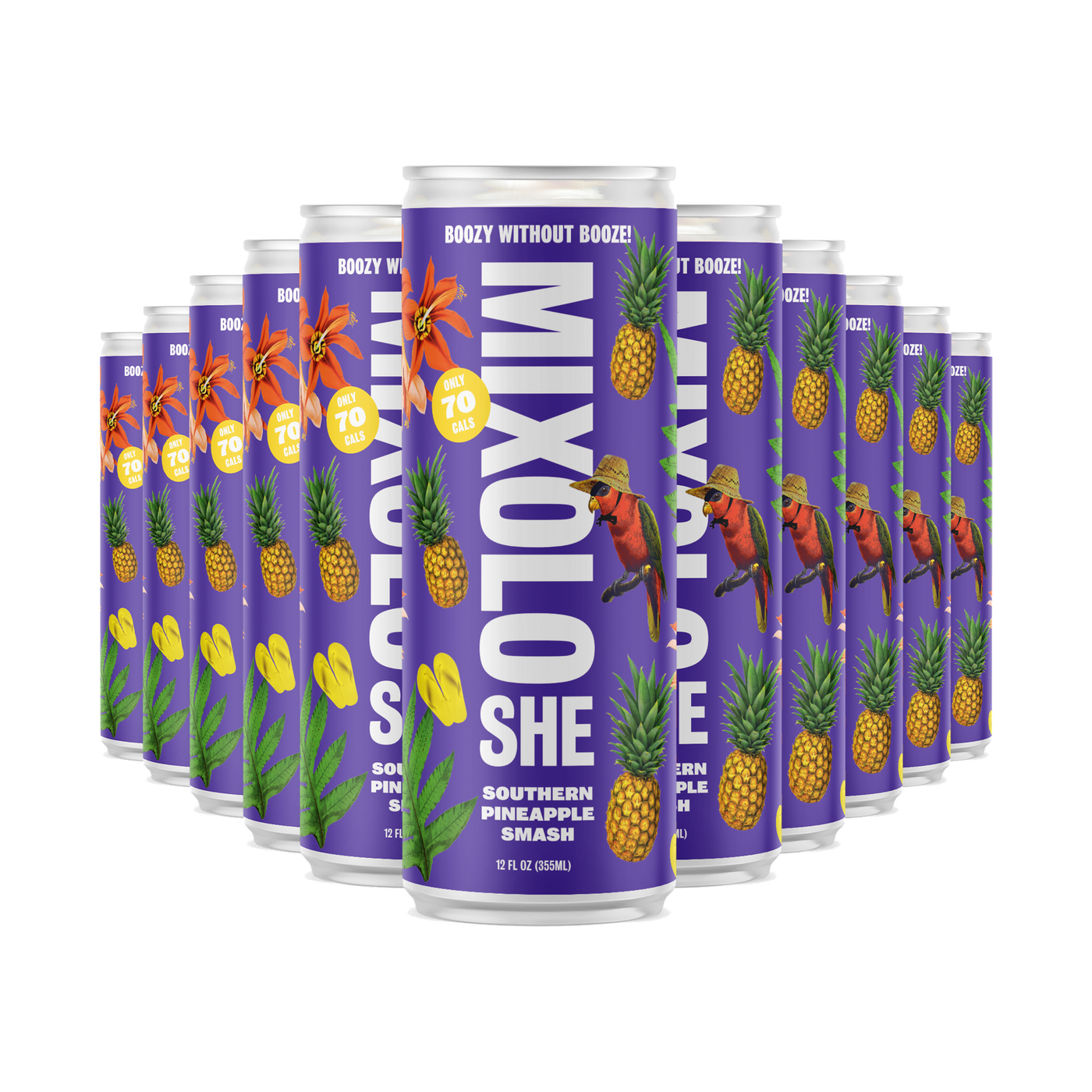 Mixoloshe Southern Pineapple Smash - boozy without booze! - delicious non-alcoholic zero proof cocktail AF alcohol free available at The Sobr Market in Winnipeg with delivery and Canada wide shipping Individual and 4 Packs