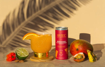 Avec Spiced Mango and Passionfruit Premium Carbonated Mixer Low in Sugar High in Taste Spicy and Tart Flavours Available at The Sobr Market in Winnipeg Shipping Canada Wide