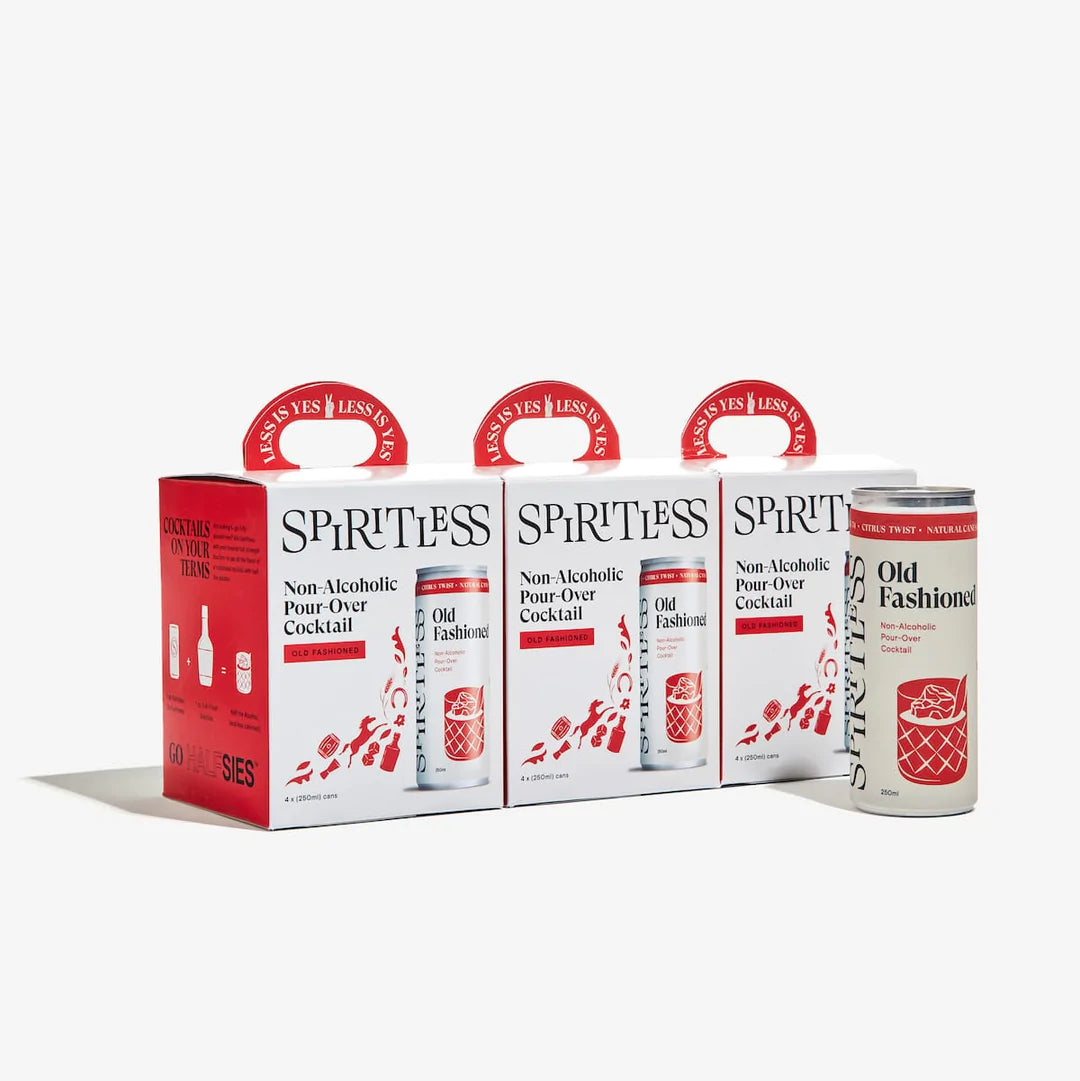 Four Packs of Spiritless Old Fashioned Non-Alcoholic Cocktail Vegan Gluten-Free Non-GMO Delicious Bourbon Cocktail available at The Sobr Market Free Canada Shipping and Local Delivery