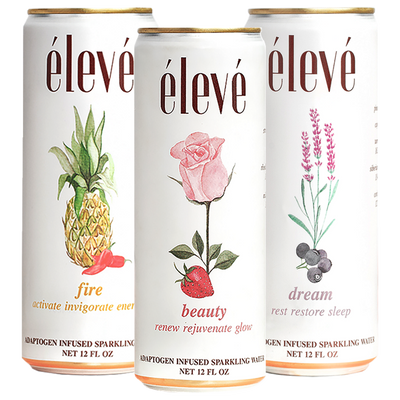 eleve variety pack adaptogen infused sparkling water, functional beverage for  better health and improved wellness