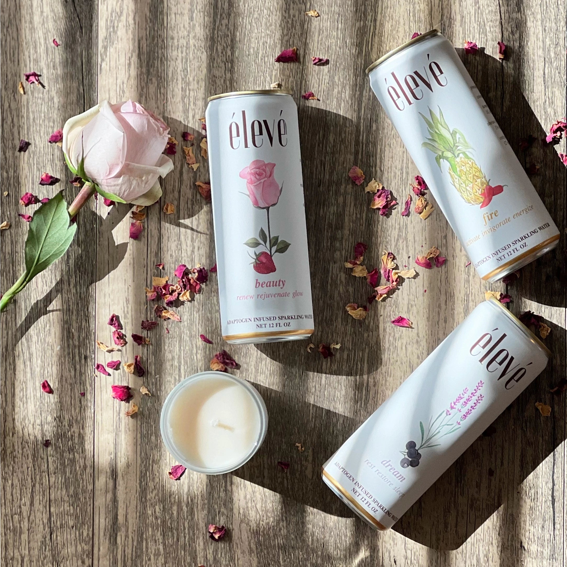 eleve variety pack adaptogen infused sparkling water, functional beverage for better health and improved wellness low in calories, vegan, organic, nothing artifical