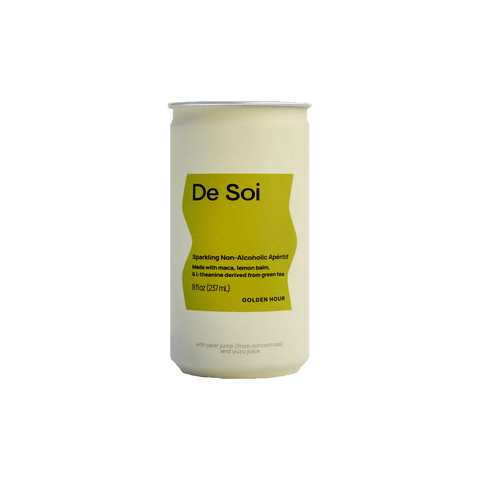 De Soi Golden Hour Sparkling Non-Alcoholic Aperitif made with maca, lemon balm, & L-theanine derived from green tea available at the Sobr Market in Winnipeg free delivery and Canada wide shipping