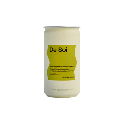 De Soi Golden Hour Sparkling Non-Alcoholic Aperitif made with maca, lemon balm, & L-theanine derived from green tea available at the Sobr Market in Winnipeg free delivery and Canada wide shipping