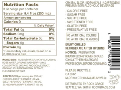 rock grace new moon nutrition label - vegan, gluten free, zero calories, zero alcohol, all natural, sugar free, sulfite free,